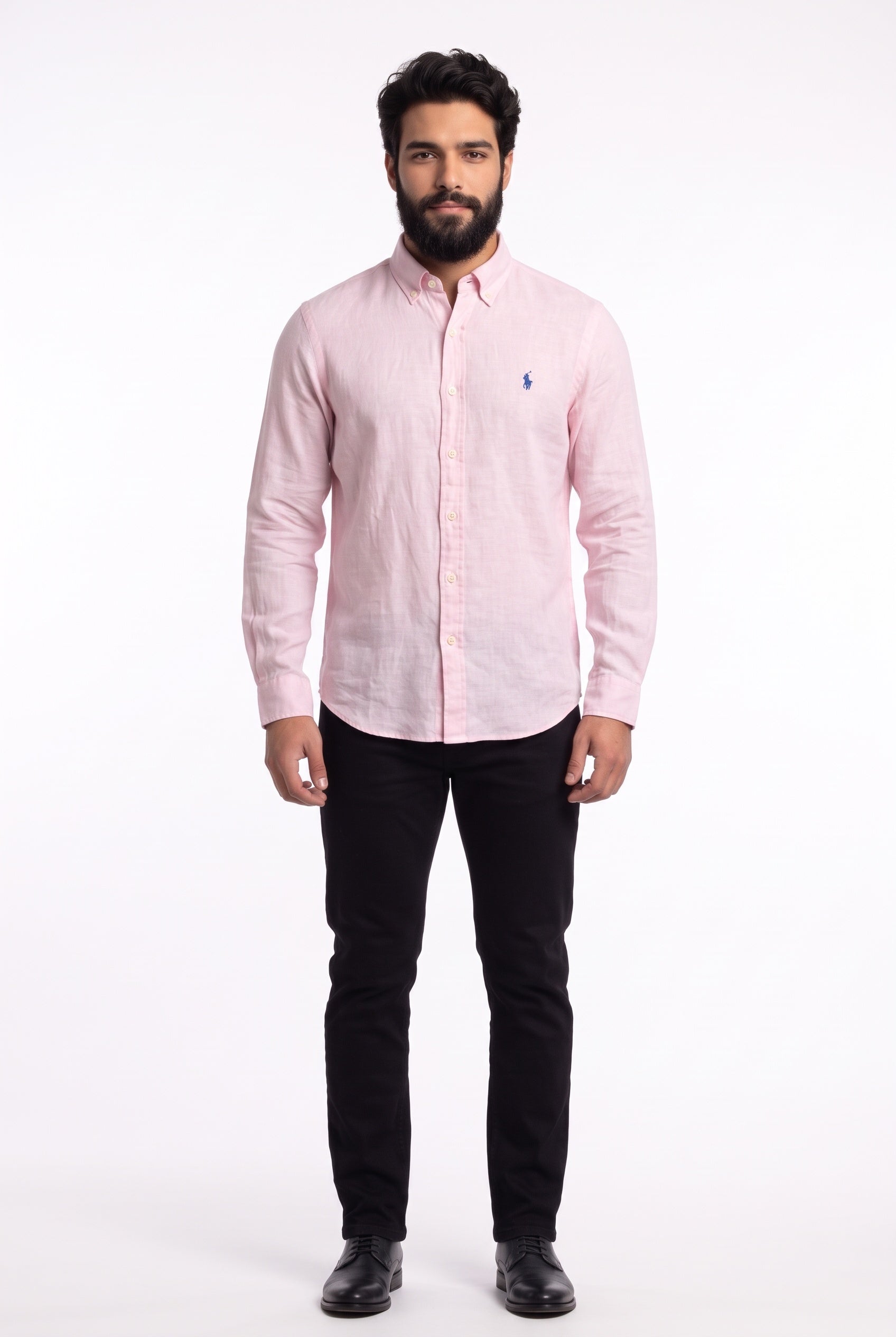 Camisa RL Longa Linho - Rosa Small Pony Azul