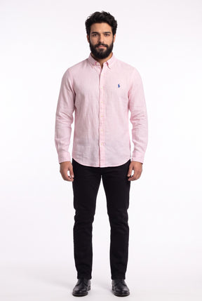 Camisa RL Longa Linho - Rosa Small Pony Azul