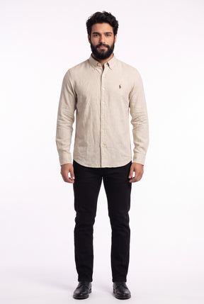 Camisa RL Longa Linho - Palha Small Pony Marrom