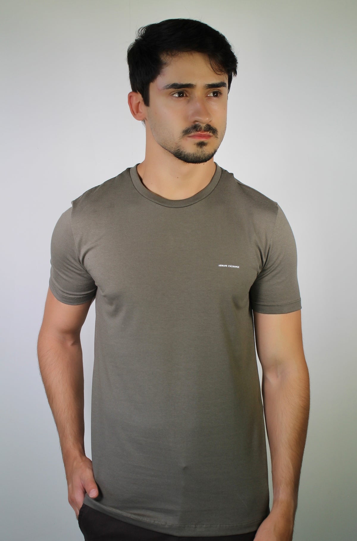 Camiseta AX Side Logo Line - Marrom Acinzentado