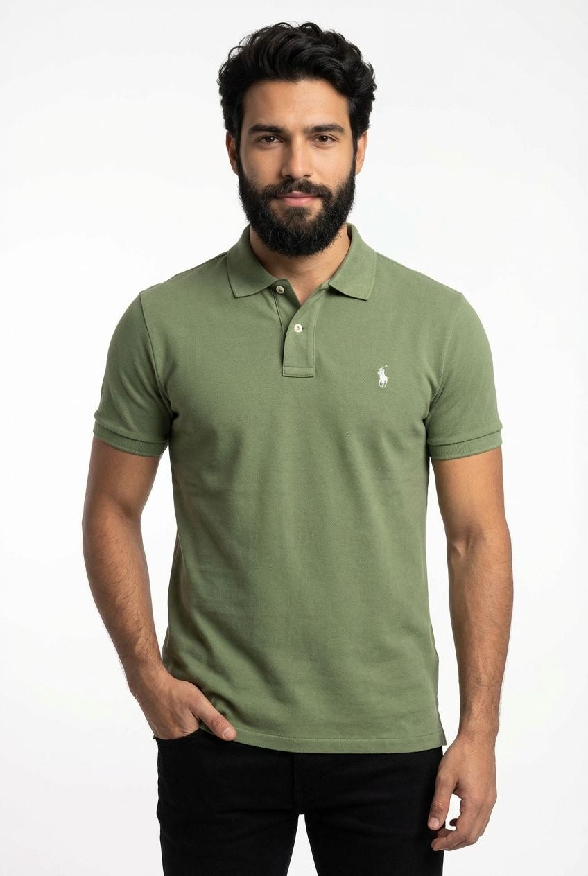Camisa Gola Polo RL - Verde Musgo Small Pony Bege