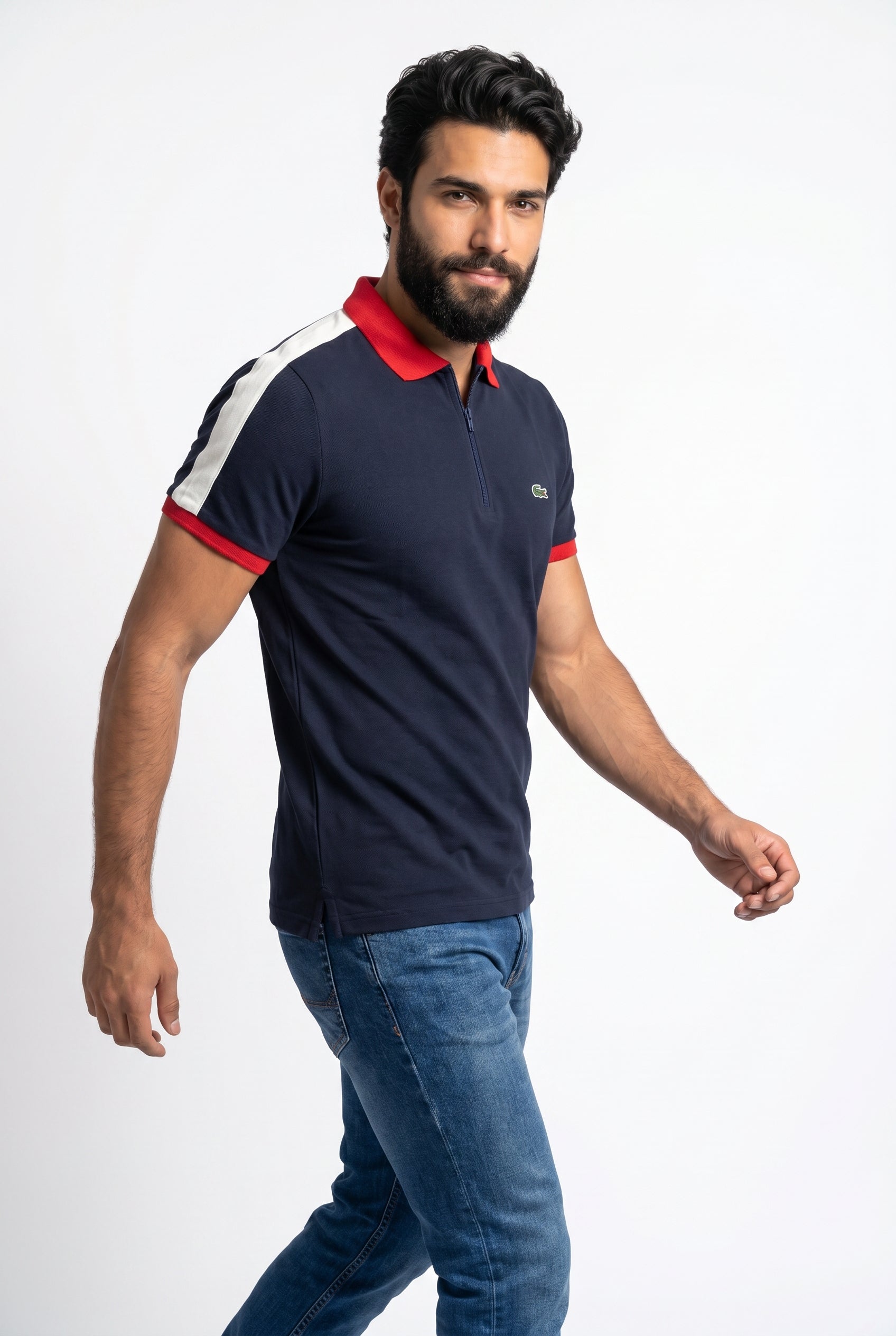 Camisa Gola Polo LCT Legacy Contrast Zip - Azul Marinho