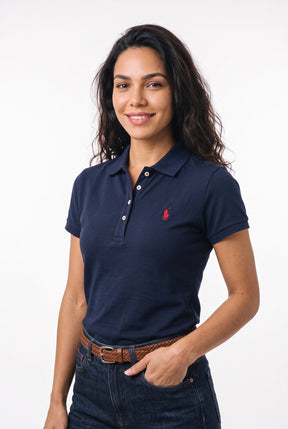 Gola Polo Feminina RL Palm Club - Azul Marinho Small Pony Vermelho
