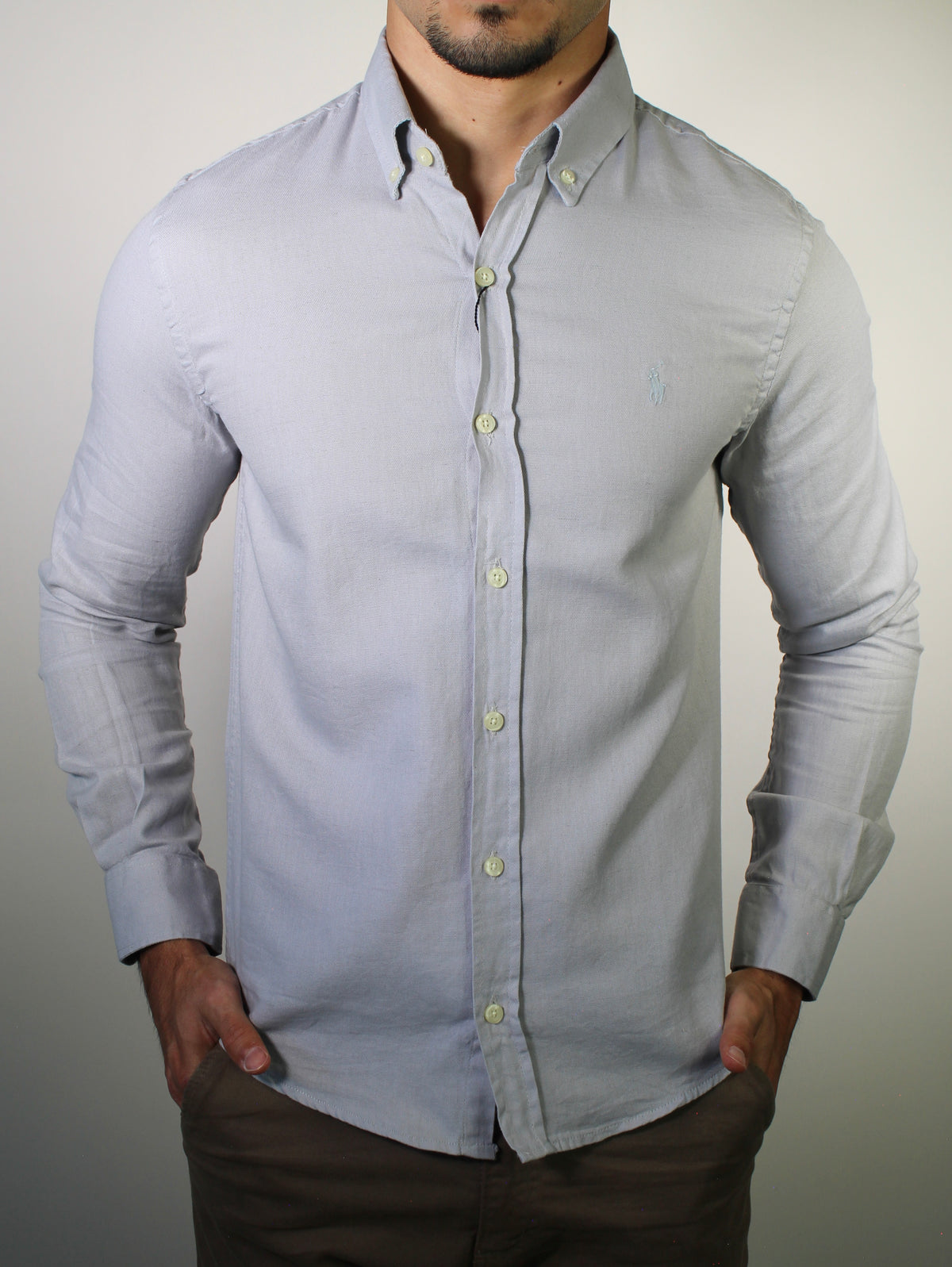 Camisa Social Linho RL Manga Longa Monochrome - Cinza