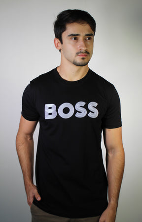 Camiseta Boss Striped Logo - Preta