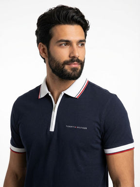 Camisa Gola Polo TH Essence Striped Zip - Azul Marinho