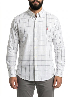 Camisa Social RL Manga Longa - Grid Style Xadrez Branca