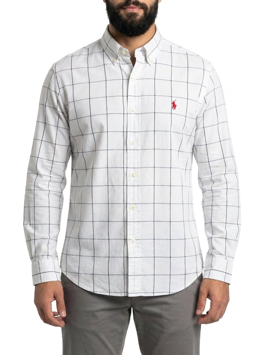 Camisa Social RL Manga Longa - Grid Style Xadrez Branca