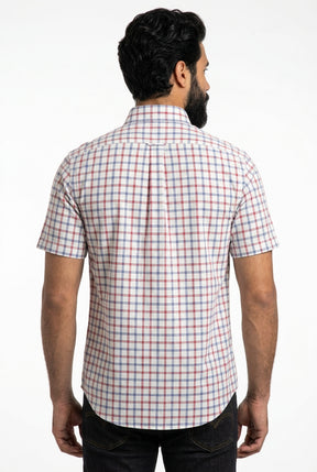 Camisa Social Manga Curta RL - Xadrez Boston Grid Azul e Vermelho