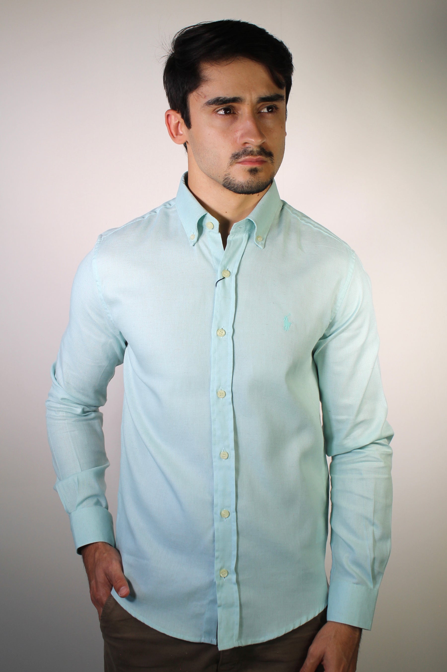 Camisa Social Linho RL Manga Longa Monochrome - Verde Água