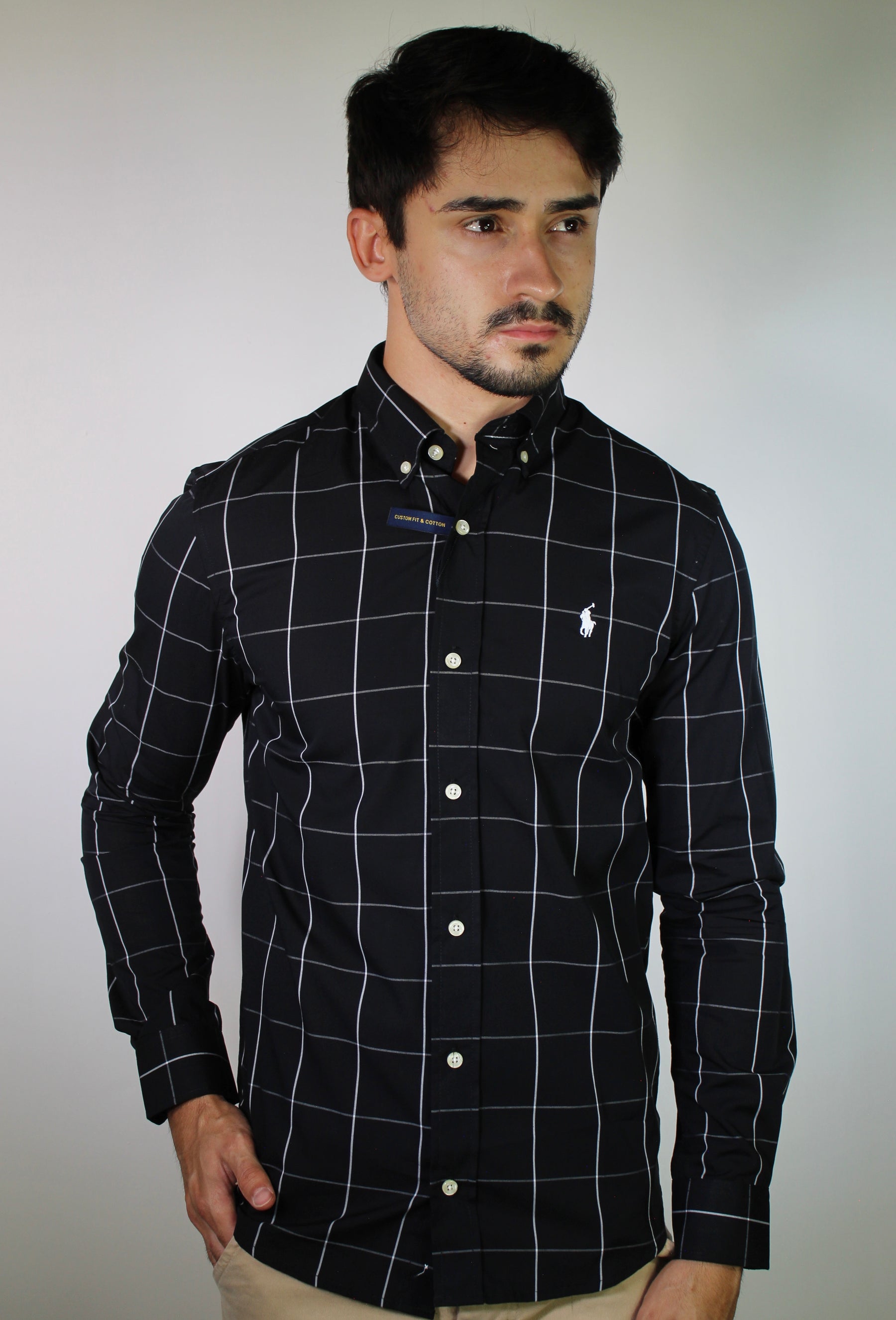 Camisa Social RL Manga Longa - Grid Style Xadrez Preto
