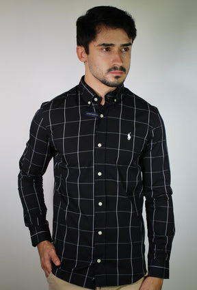 Camisa Social RL Manga Longa - Grid Style Xadrez Preto