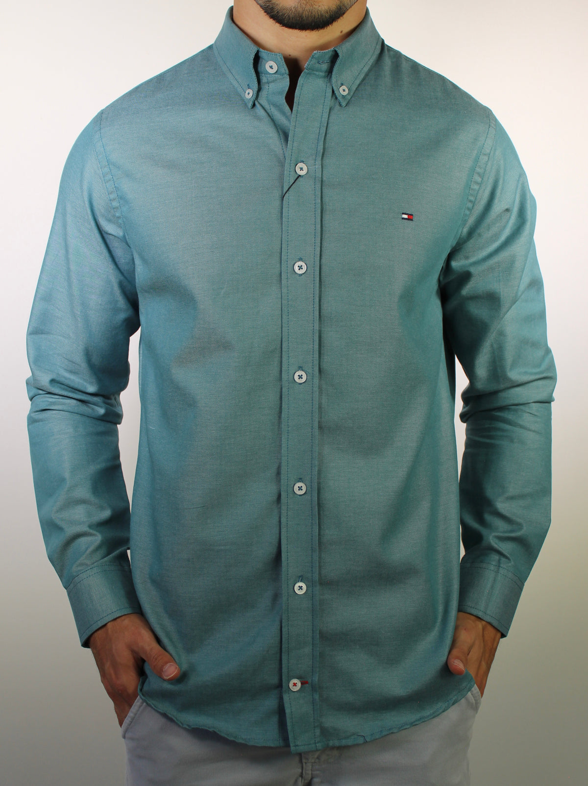 Camisa Social Lisa Manga Longa TH Classic  - Verde Petróleo Mescla