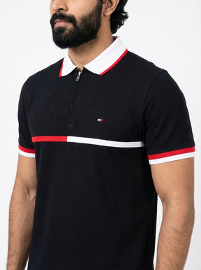 Camisa Gola Polo TH Stripe Zipper - Preta