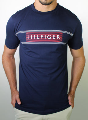 Camiseta TH Retro Striped Logo - Azul Marinho