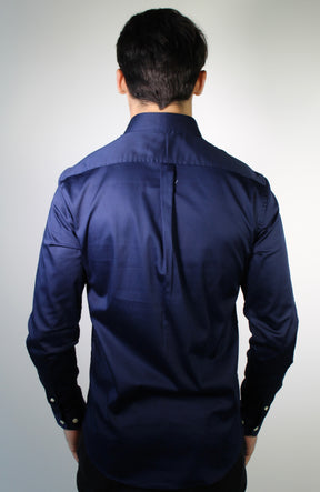 Camisa Social RL Acetinada  Manga Longa - Azul Marinho