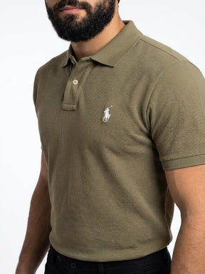 Camisa Gola Polo RL - Verde Oliva Small Pony Bege