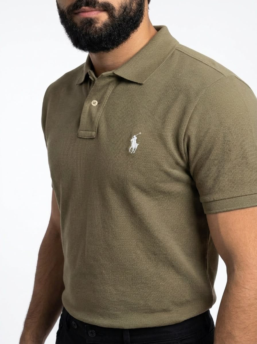 Camisa Gola Polo RL - Verde Oliva Small Pony Bege