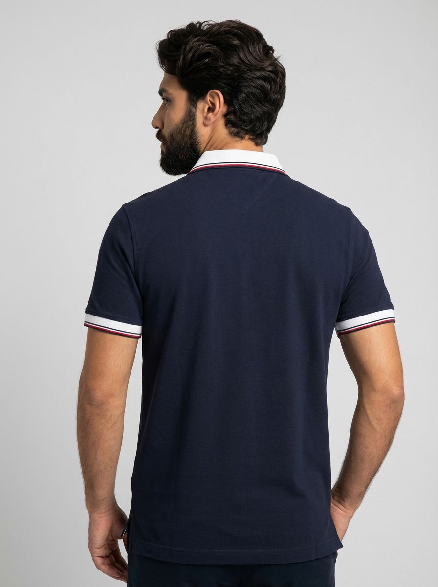 Camisa Gola Polo TH Essence Striped Zip - Azul Marinho