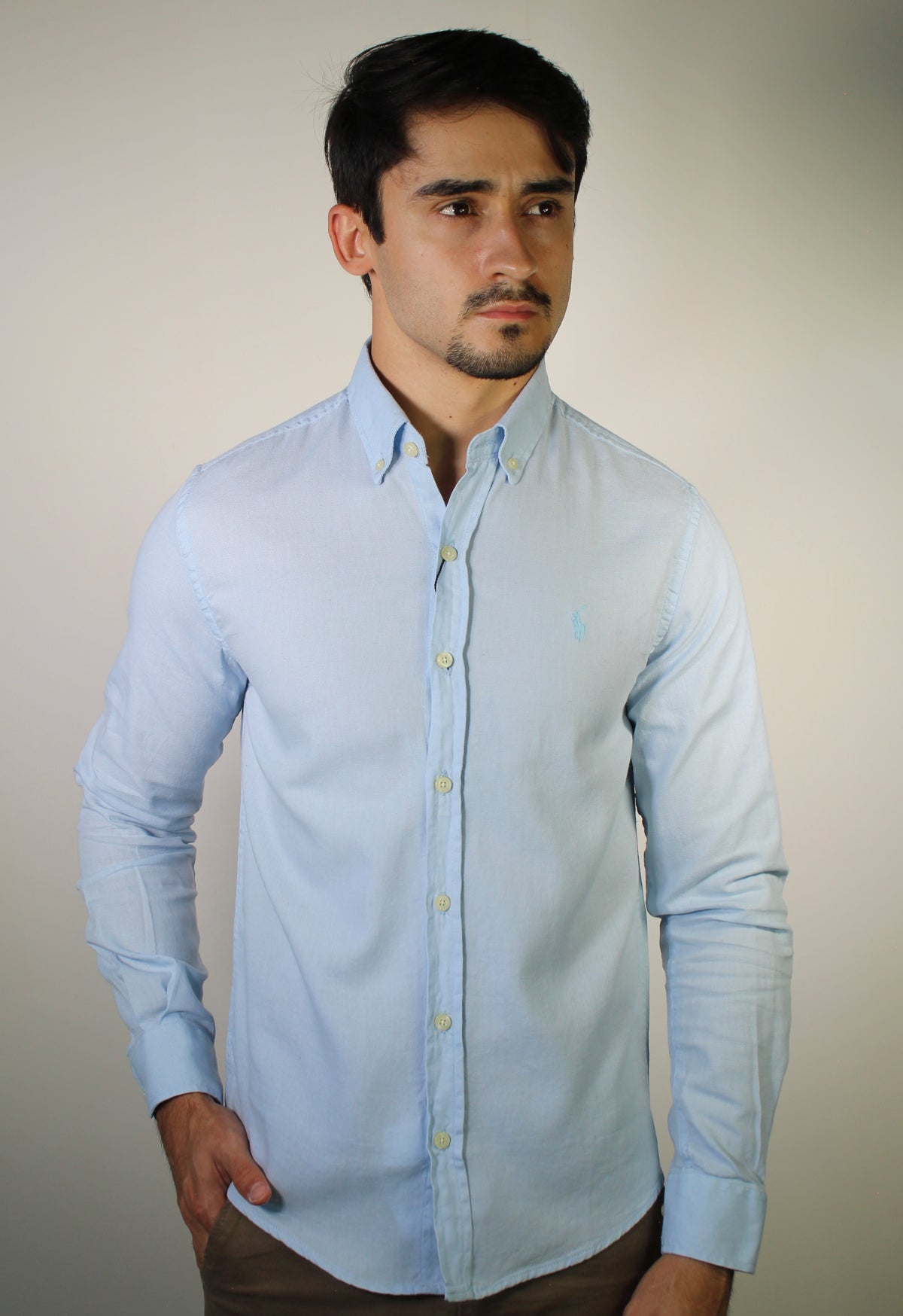 Camisa Social Linho RL Manga Longa Monochrome - Azul Bebê