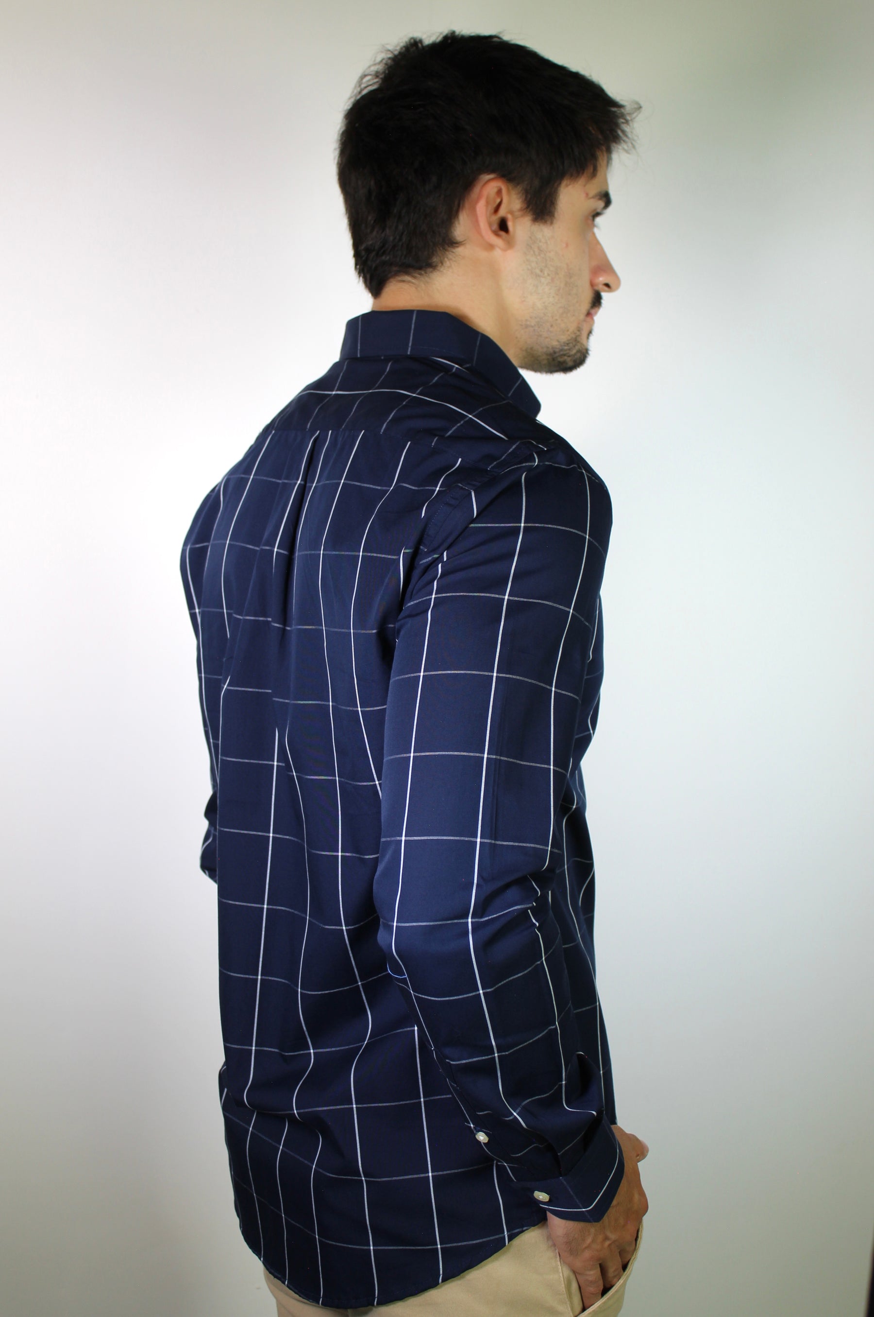 Camisa Social RL Manga Longa - Grid Style Xadrez Azul Marinho