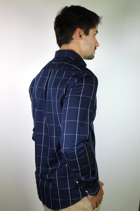Camisa Social RL Manga Longa - Grid Style Xadrez Azul Marinho