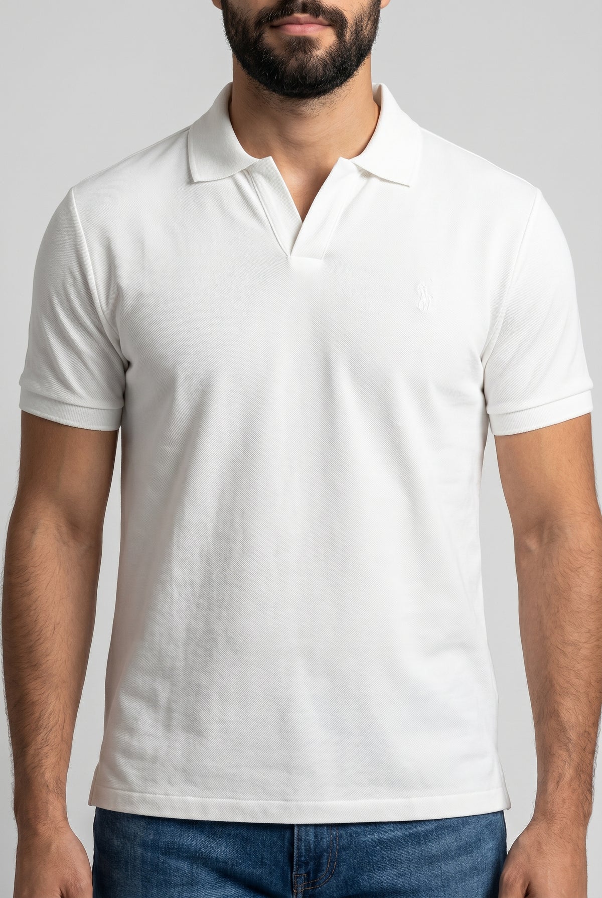 Camisa Gola Polo RL Monochrome V-Neck - Off Whiteo