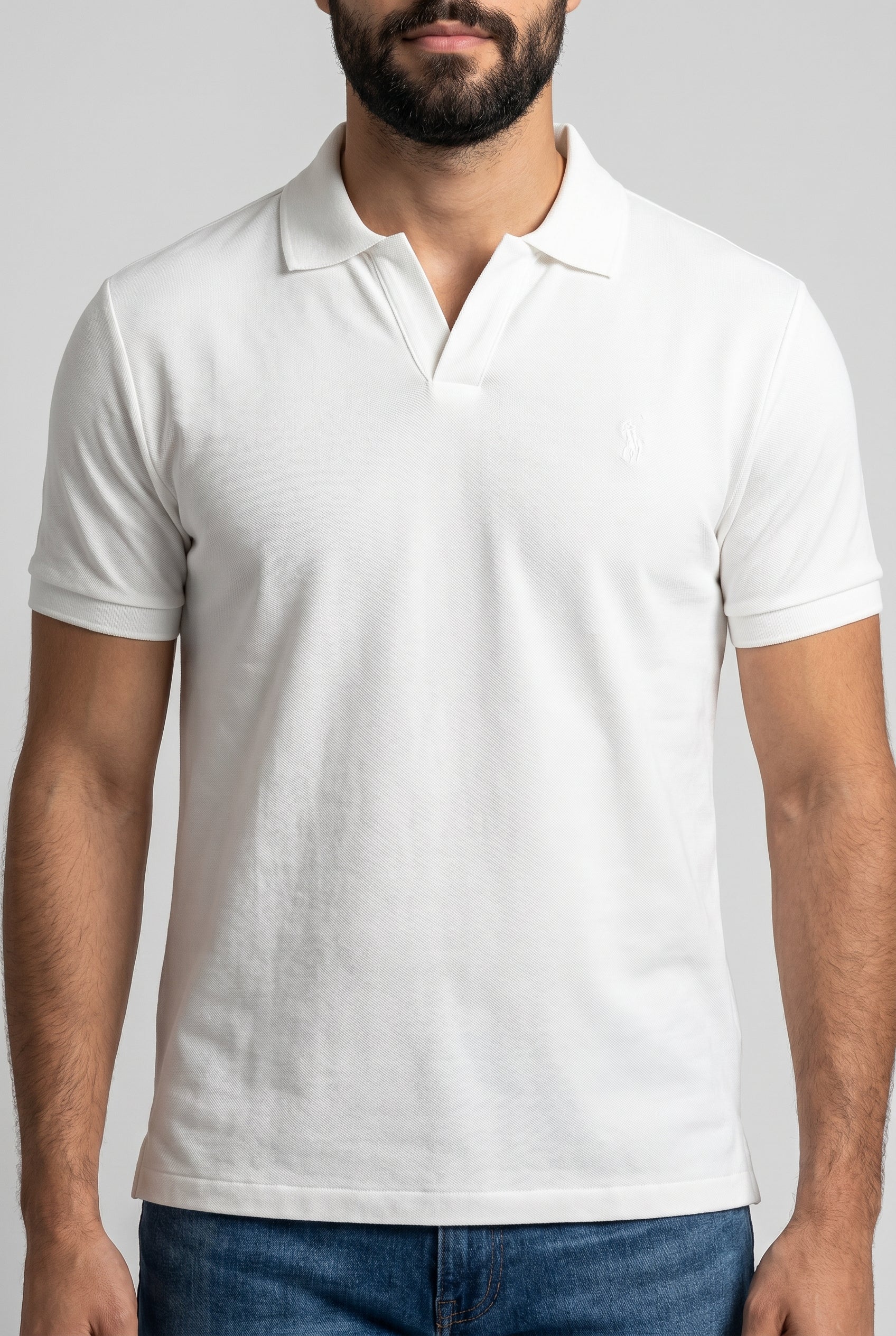 Camisa Gola Polo RL Monochrome V-Neck - Off Whiteo