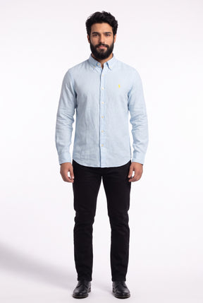 Camisa RL Longa Linho - Azul Claro Small Pony Amarelo
