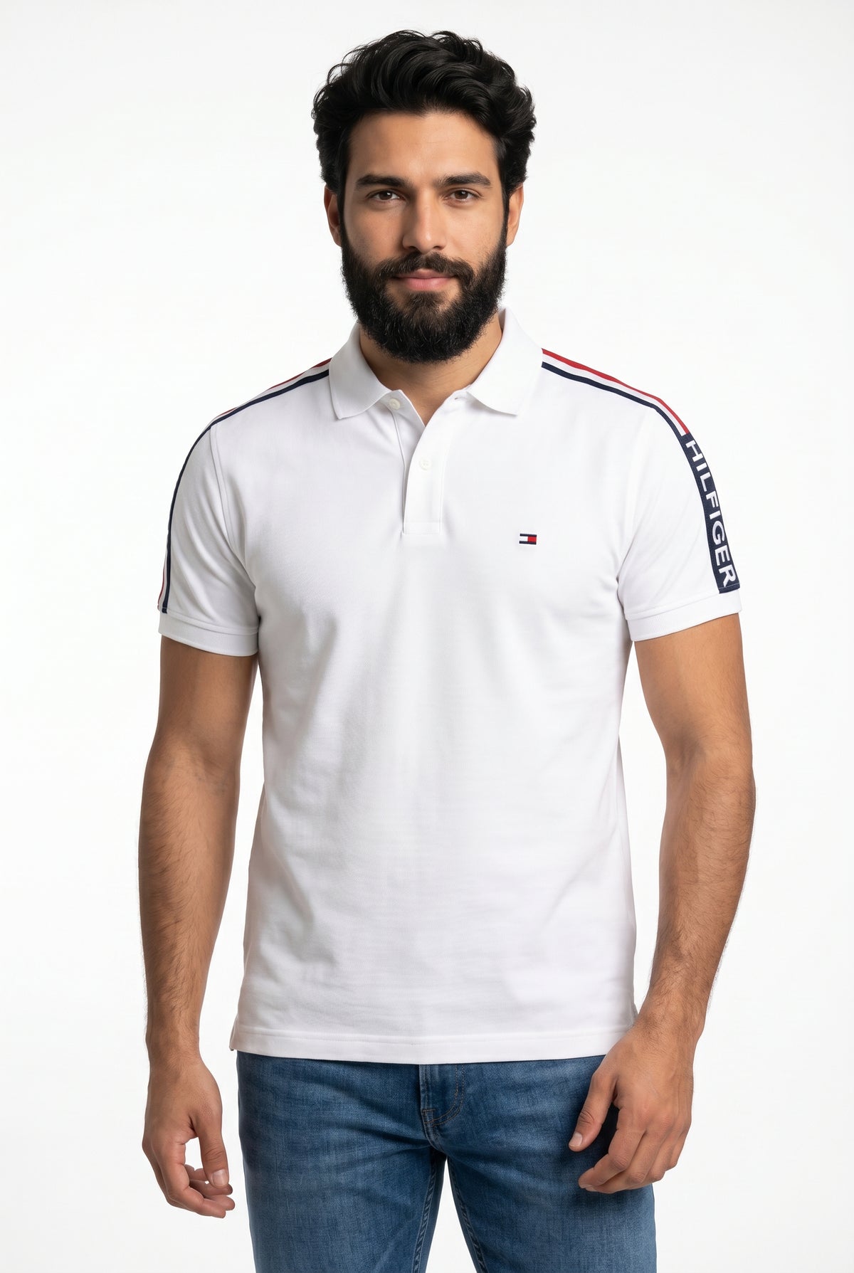 Camisa Gola Polo TH Legacy Stripe - Branca