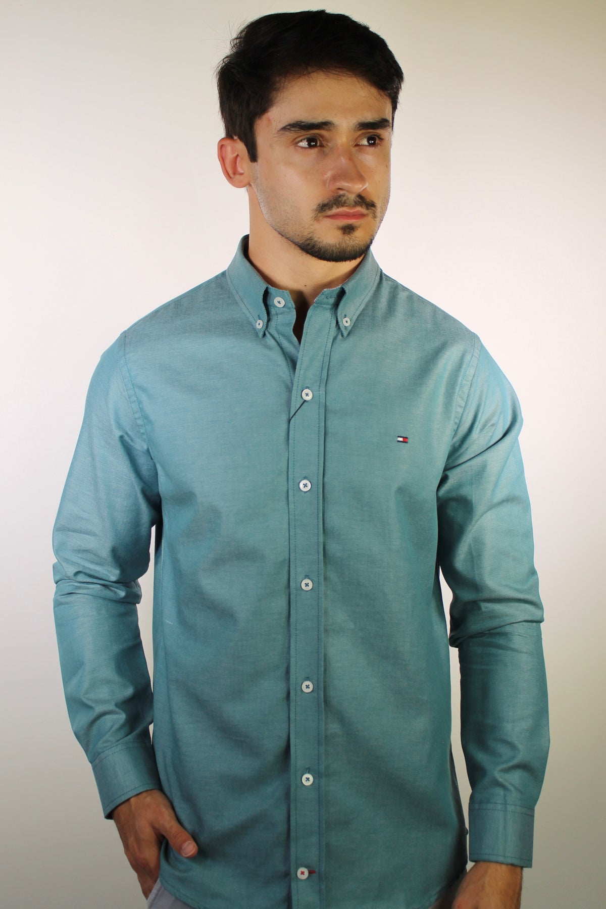 Camisa Social Lisa Manga Longa TH Classic  - Verde Petróleo Mescla