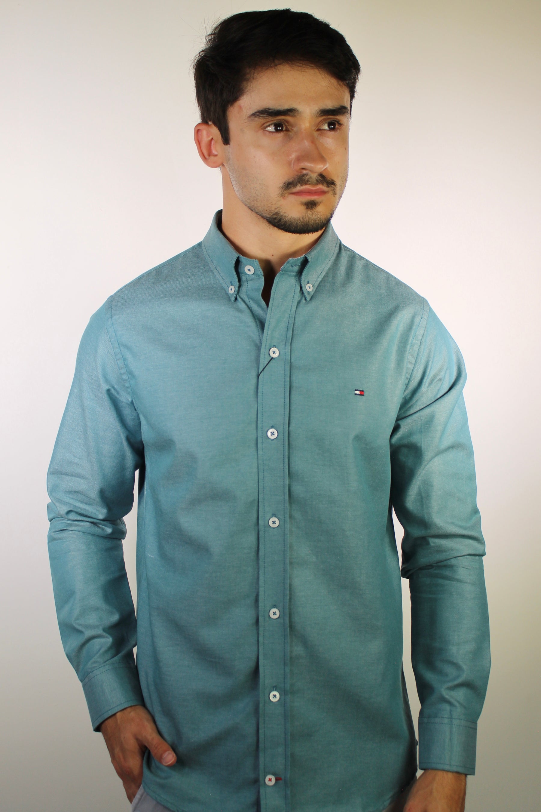 Camisa Social Lisa Manga Longa TH Classic  - Verde Petróleo Mescla