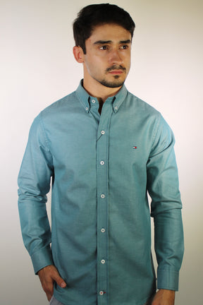 Camisa Social Lisa Manga Longa TH Classic  - Verde Petróleo Mescla