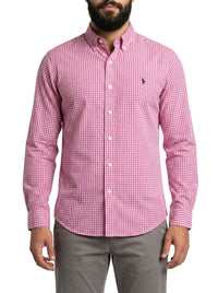 Camisa Social RL Longa - Microxadrez Manhattan Rosa