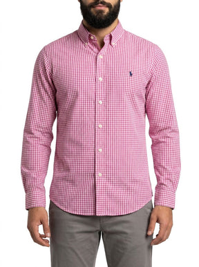 Camisa Social RL Longa - Microxadrez Manhattan Rosa