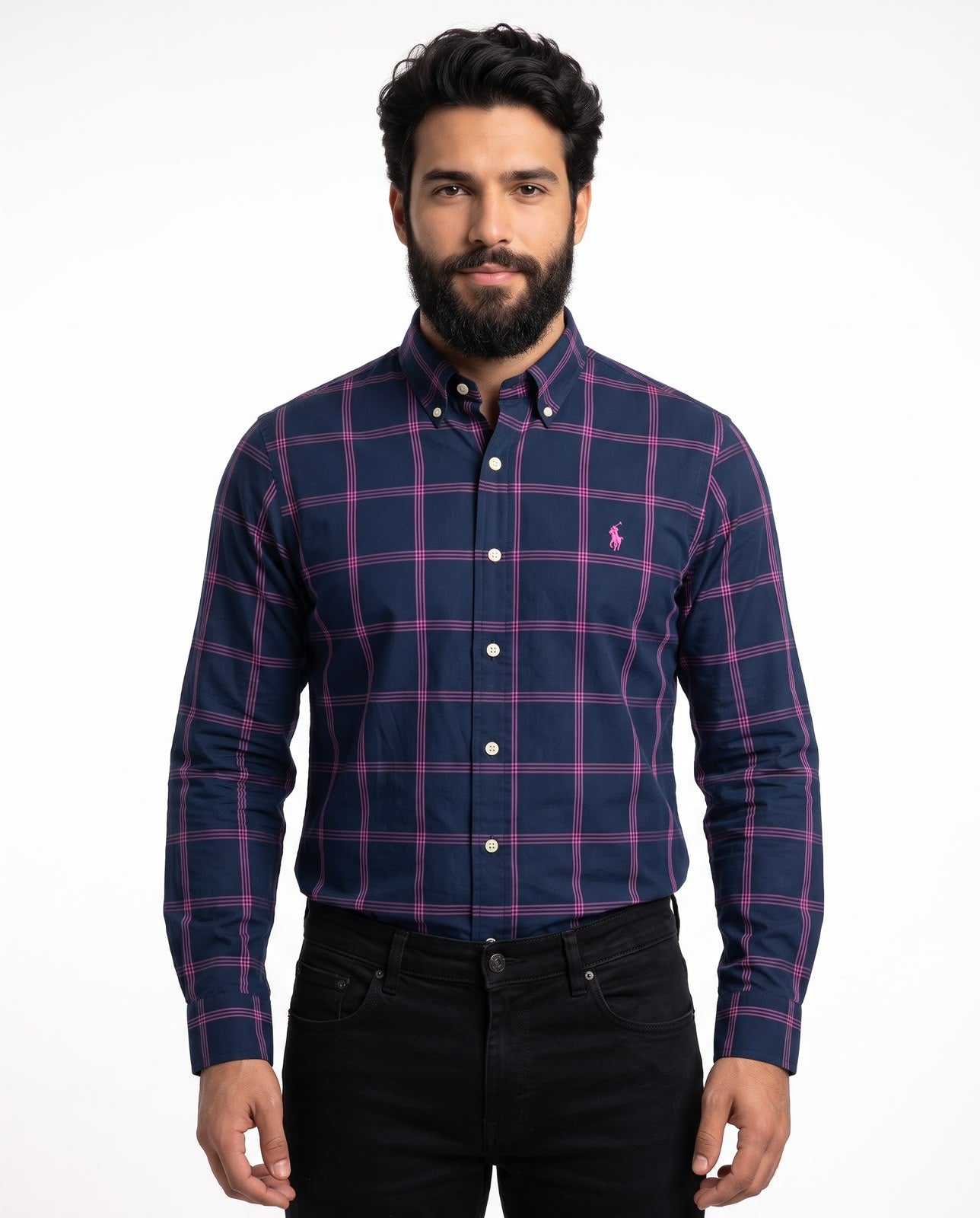 Camisa RL Manga Longa - Salisbury Grid Marinho Xadrez Rosa