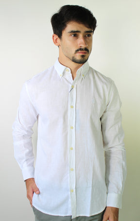 Camisa RL Manga Longa Linho - Branca Small Pony Monocromático