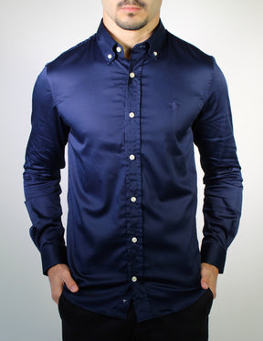 Camisa Social RL Acetinada  Manga Longa - Azul Marinho