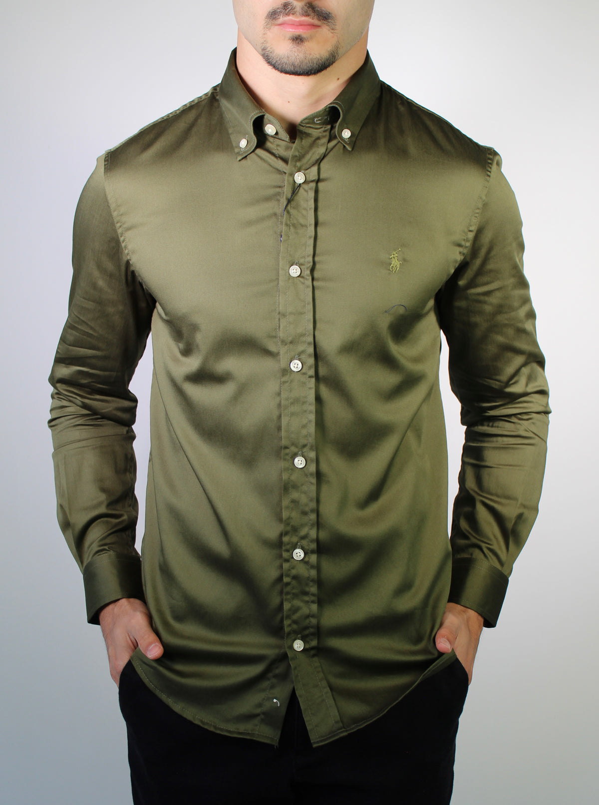 Camisa Social RL Acetinada Manga Longa - Verde Musgo