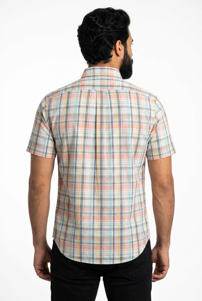 Camisa Social Manga Curta RL - Xadrez Grid Pastel