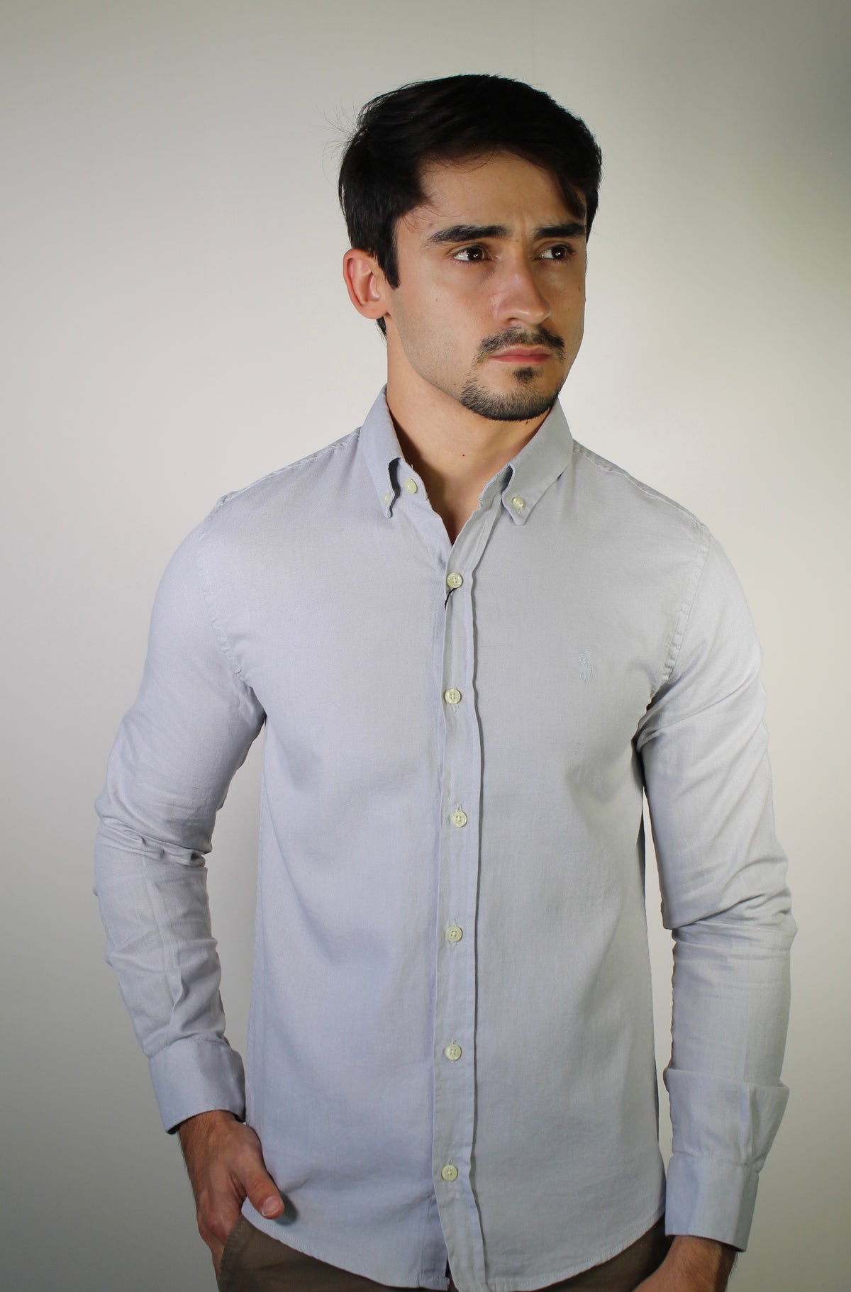 Camisa Social Linho RL Manga Longa Monochrome - Cinza