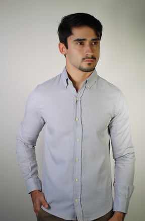 Camisa Social Linho RL Manga Longa Monochrome - Cinza