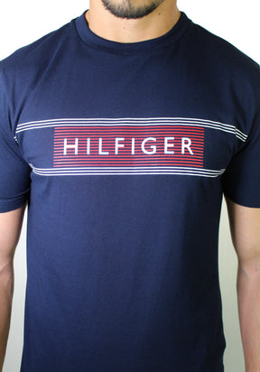 Camiseta TH Retro Striped Logo - Azul Marinho