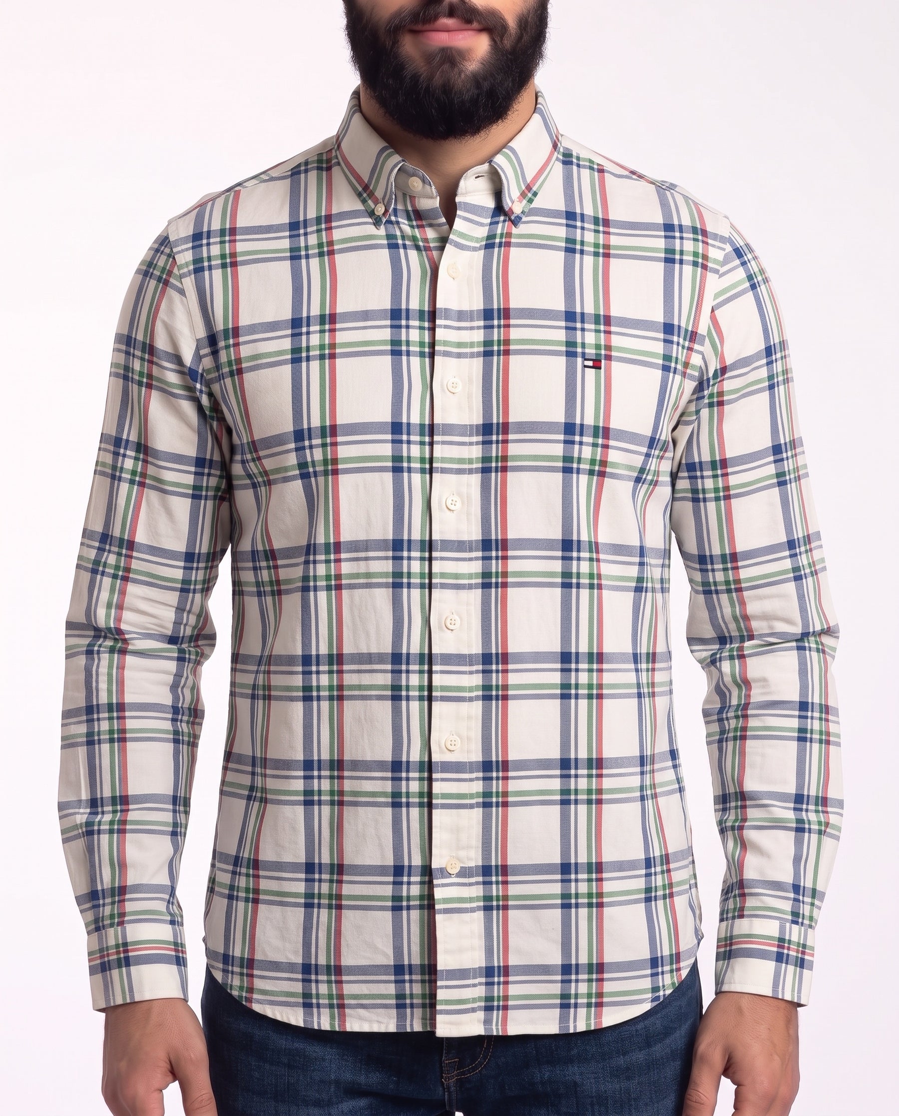 Camisa Manga Oxford Longa TH - Nashville Grid Xadrez Tricolor