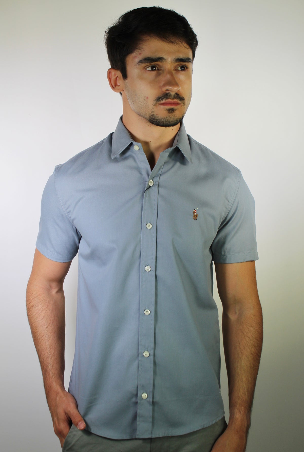 Camisa Social Manga Curta RL - Cinza Azulado