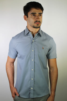 Camisa Social Manga Curta RL - Cinza Azulado