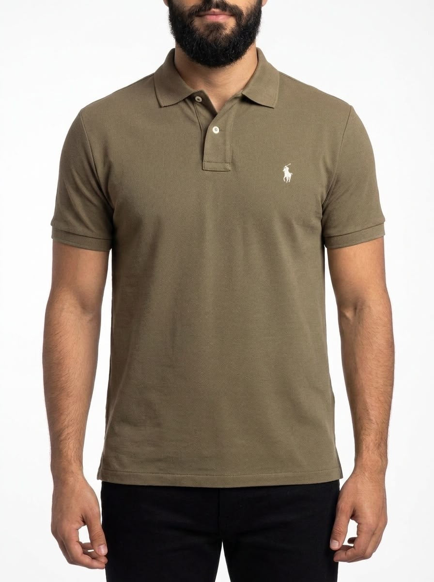 Camisa Gola Polo RL - Verde Oliva Small Pony Bege