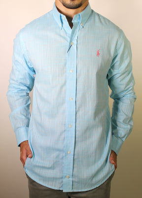 Camisa RL Manga Longa Linho - Azul Claro Small Pony Rosa