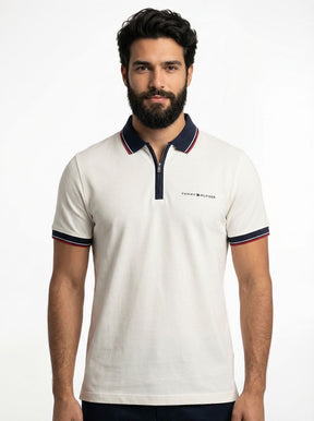 Camisa Gola Polo TH Essence Striped Zip - Branca