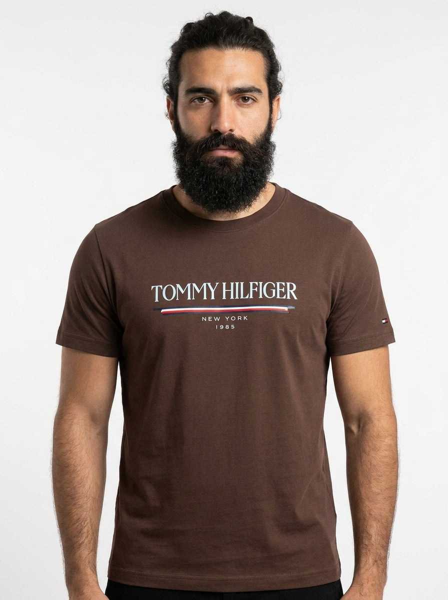 Camiseta TH Old School Stripe Brand - Marrom